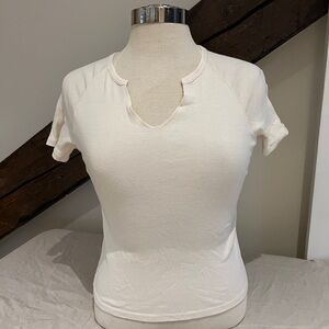 Brandy Melville Ivory Notch Neck Short Sleeve Tee